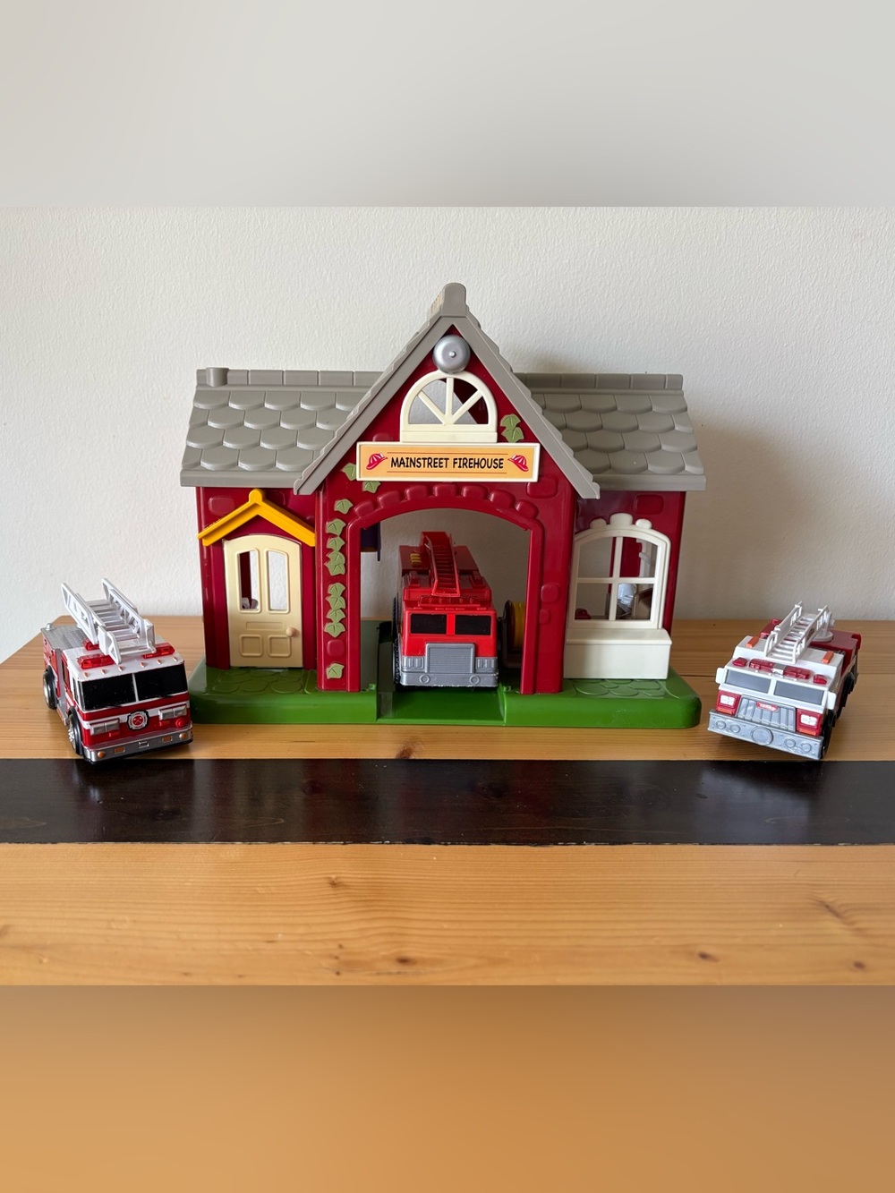 Vintage Step 2 Main Street Village Firehouse Playset & 3 Fire Truck Toys